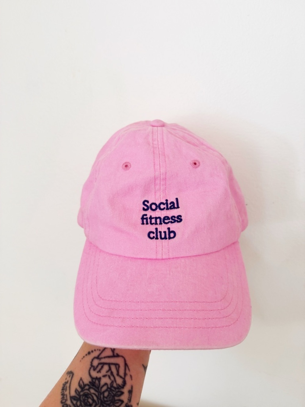 Pink "Social Fitness Club" Embroidered Baseball Cap from Cotton On